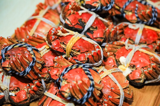 Steamed Hairy Crab Traditional Chinese Autumn Seafood Feast Close-up