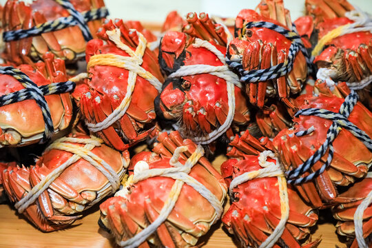 Steamed Hairy Crab Traditional Chinese Autumn Seafood Feast Close-up