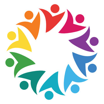 Colorful Illustration of Diverse People Holding Hands in Circular Formation