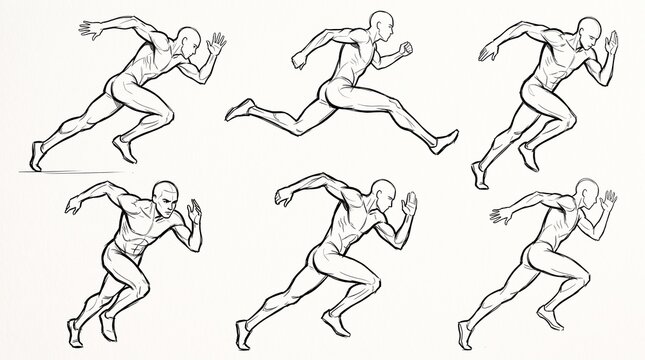 Set of hand drawn sketches showing a man running in different poses.