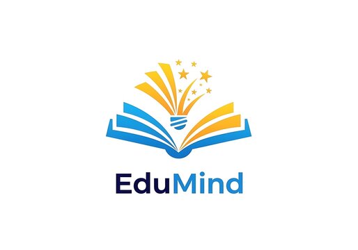 Creative education logo with an open book and a light bulb idea symbol