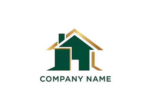 Modern green and gold house logo icon for real estate branding and property development business