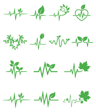 Set of Green Eco Medical Heartbeat Icons