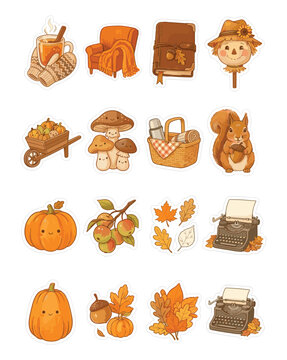 Cute Autumn Harvest Sticker Bundle Set