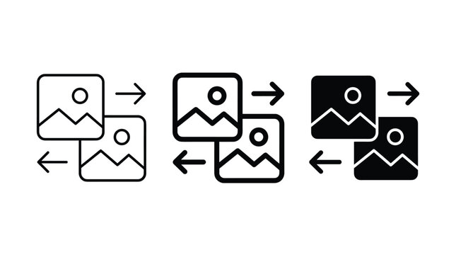 Data comparison icons line black vector for comparing information, file transfer, and synchronize data.
