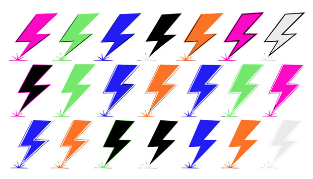 Lightning bolt electric effect bundle vector element set