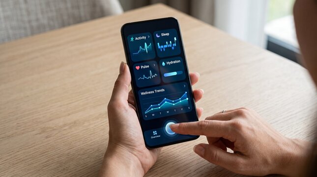 Person uses a smartphone app to monitor health and wellness trends