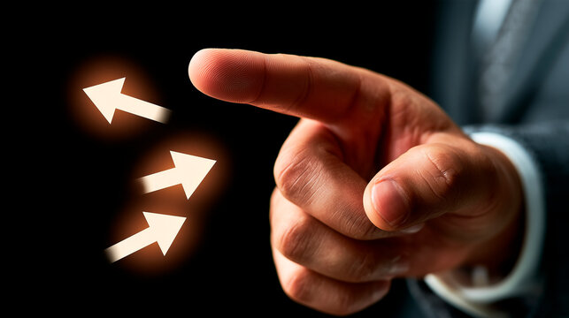 Hand Pointing to Branching Arrows Decision Concept Isolated on Transparent Background