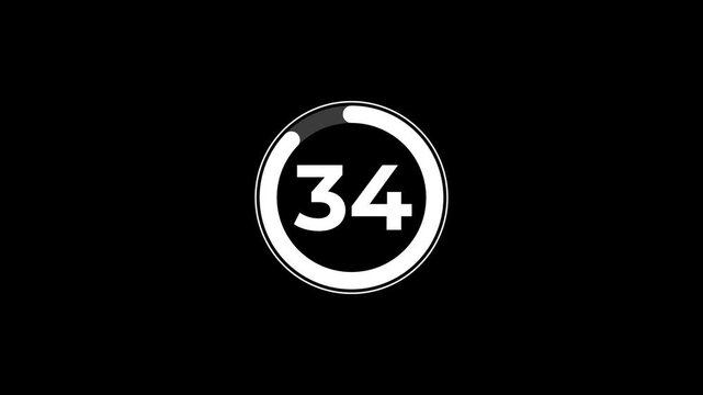 39 second countdown timer animation on black background.Progress bars circle with countdown animation.ideal for fitness videos, cooking tutorials, gaming transitions, and productivity segments.