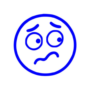 A simple blue line art icon of a face showing a confused, nervous, or uncertain expression.