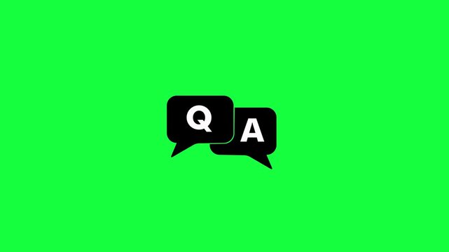Q and A question and answer with speech bubbles icon animation on green background. Speech bubbles with Question and Answer icon animation. Question and answer icon letters Q and A concepts