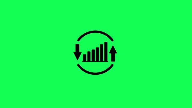 Business graph chart with circular up and down arrow icon loop animation on green background. Profit going up and down symbol. Successful graph icon quality with up arrow and cost with down arrow