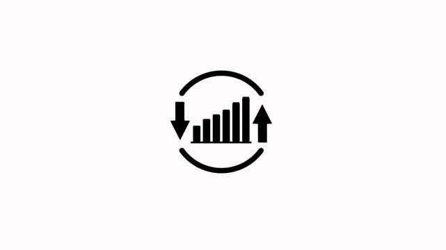Business graph chart with circular up and down arrow icon loop animation on white background. Profit going up and down symbol. Successful graph icon quality with up arrow and cost with down arrow