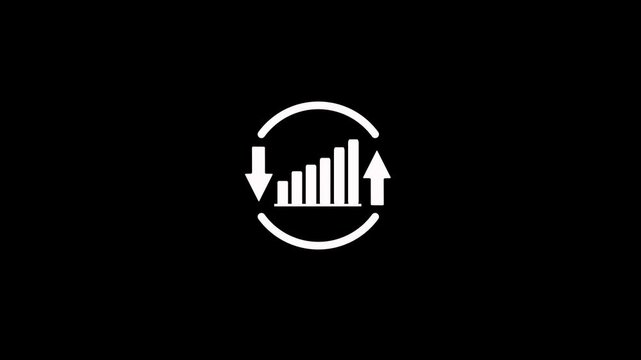 Business graph chart with circular up and down arrow icon loop animation on black background. Profit going up and down symbol. Successful graph icon quality with up arrow and cost with down arrow
