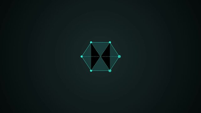 Minimal digital rendering featuring a glowing teal hexagon lattice with a dark central geometric shape against a charcoal backdrop, perfect for technology and science backgrounds.
