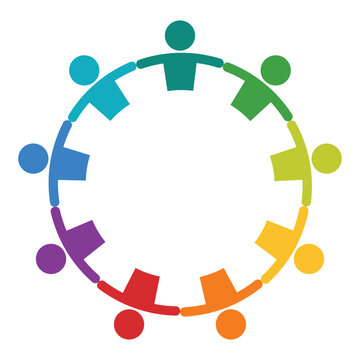 Colorful Silhouettes of People Holding Hands in a Circle Symbolizing Unity