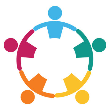 Colorful People Icons Collaborating in a Circular Formation for Unity Concept