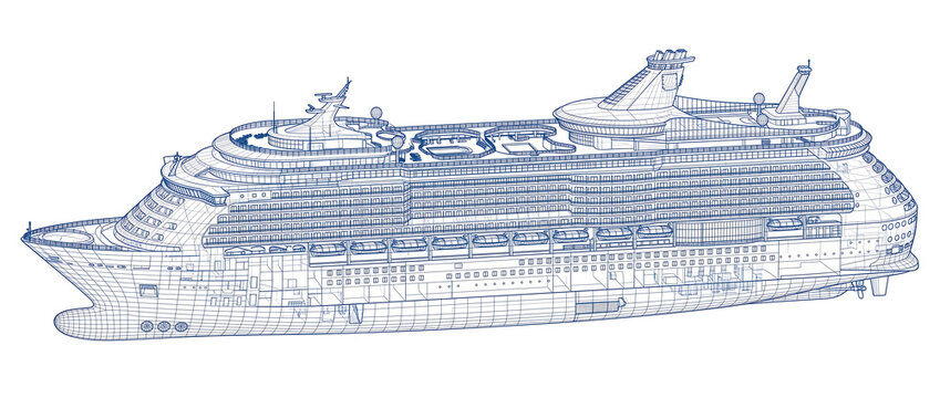 Illustration of a large passenger cruise ship isolated on a transparent background