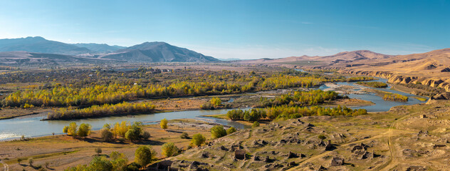 Landscape of river Kura in Caucasus mountains and Uplistsikhe town in Georgia © Pavel