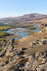 Landscape of river Kura in Caucasus mountains in Georgia © Pavel