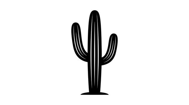 Black silhouette of a saguaro cactus isolated on a white background. Ideal for desert, wild west, and nature design themes.