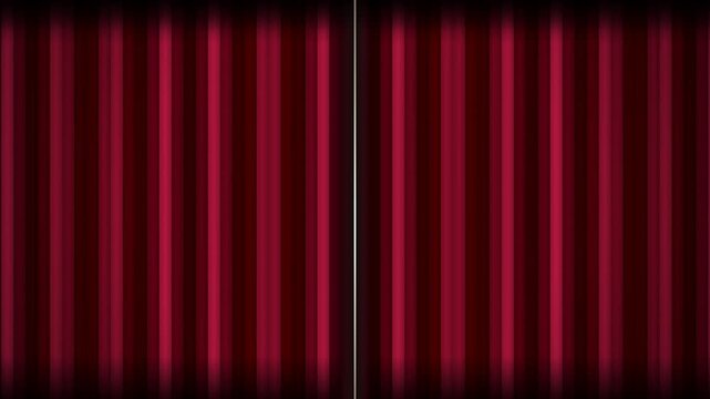 Red Theater Curtains Opening to Reveal a Lighted Stage Background