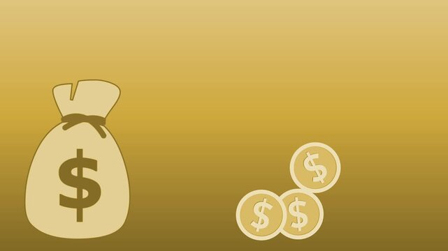 Money bag and gold coins simple finance and savings concept flat animation