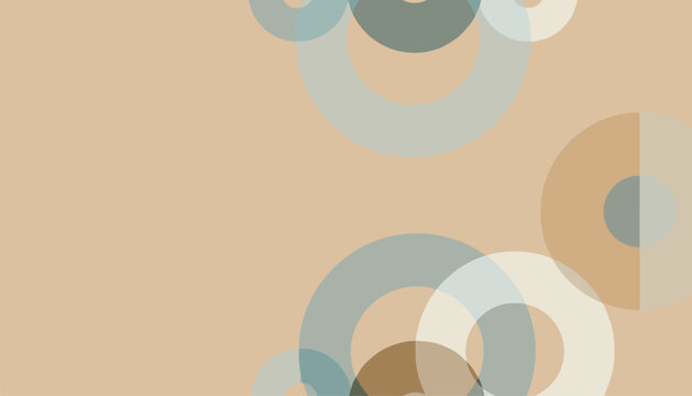 Abstract geometric wallpaper background with overlapping circles and half rings in modern retro earth tones.