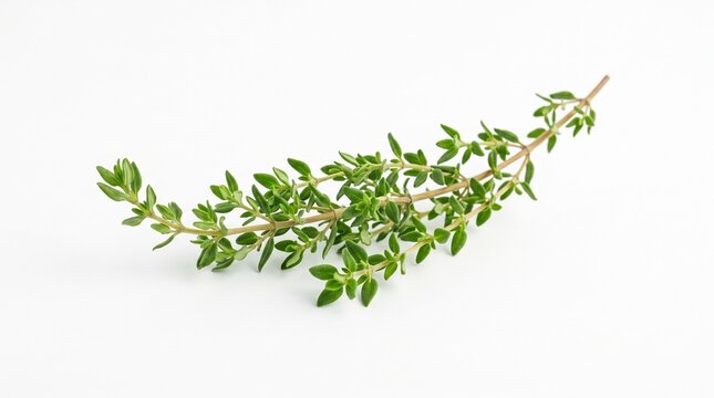 Fresh thyme herb sprig on white background