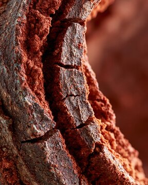 Dry cracked terracotta red clay texture close up arid soil