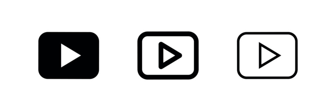 Play button icon set, vector illustration for media playback, video, and audio applications.