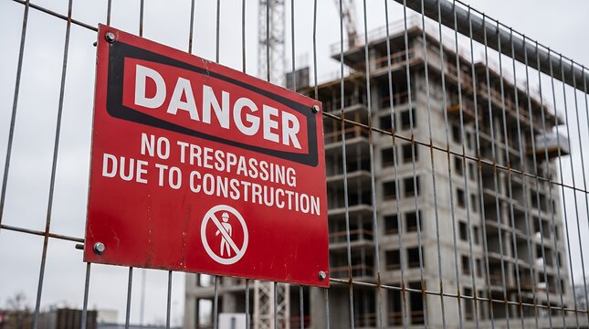 No trespassing warning sign at a construction site