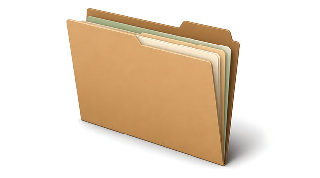 A single brown paper office file folder containing documents isolated on a white background.