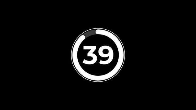44 second countdown timer animation on black background.Progress bars circle with countdown animation.ideal for fitness videos, cooking tutorials, gaming transitions, and productivity segments.