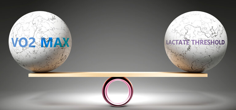 vo2 max and lactate threshold in balance - pictured as balanced stones on a scale that symbolize harmony and equity between vo2 max and lactate threshold. ,3d illustration