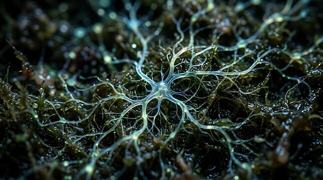 Slime Mold Network Spreading over Forest Floor
