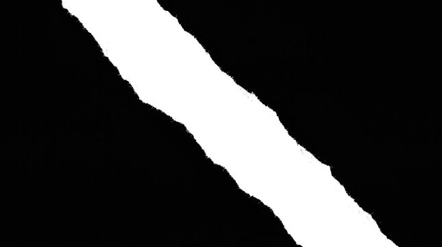 Diagonal torn paper strip with jagged white edge over black background for creative composition layouts.