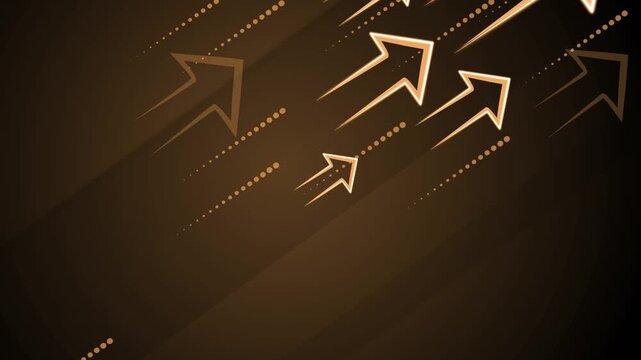 Abstract dark background with glowing upward arrows and diagonal dotted lines, suggesting growth progress and rising success animation