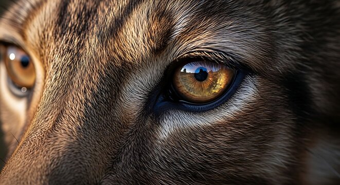 Close up portrait of a wolf eye with golden iris.