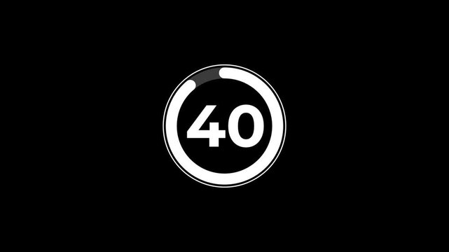45 second countdown timer animation on black background.Progress bars circle with countdown animation.ideal for fitness videos, cooking tutorials, gaming transitions, and productivity segments.