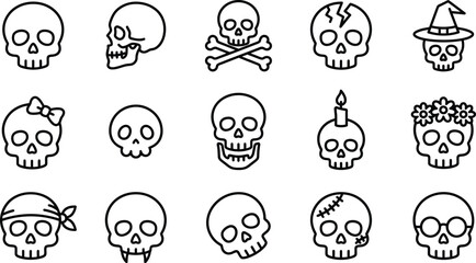 Obraz premium skull, vector, icon, spooky, halloween, design, graphic, outline, set, death, skeleton, bone, Adobe Illustrator Artwork