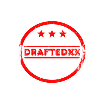Red round draftedxx stamp icon on transparent background for initial document review phase.