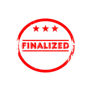 Red round finalized stamp design on checkered background for complete corporate document.