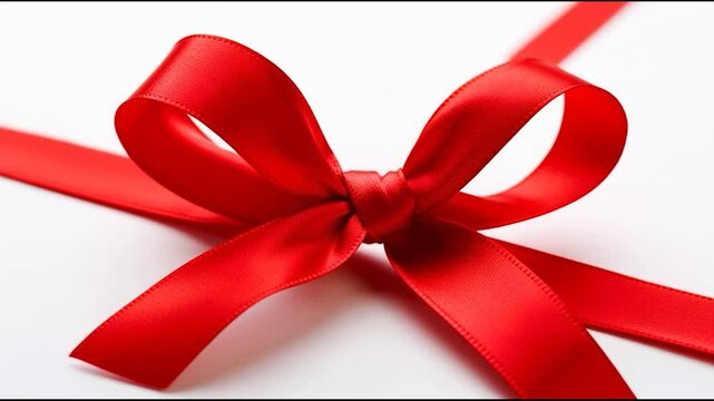 Red ribbon tied neatly against white background