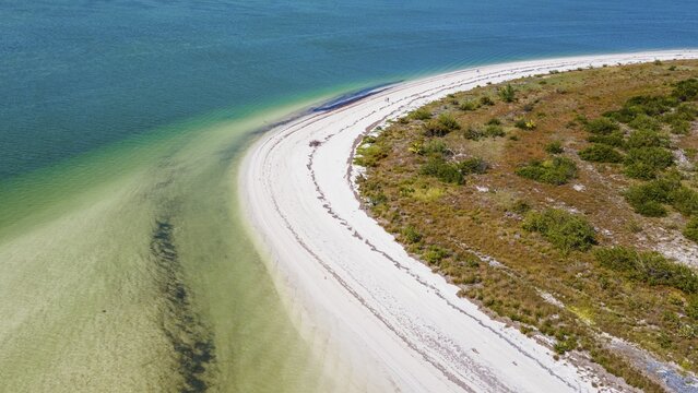 Aerial of the turquoise waters and white sands of Holbox island, Yucatan Mexico