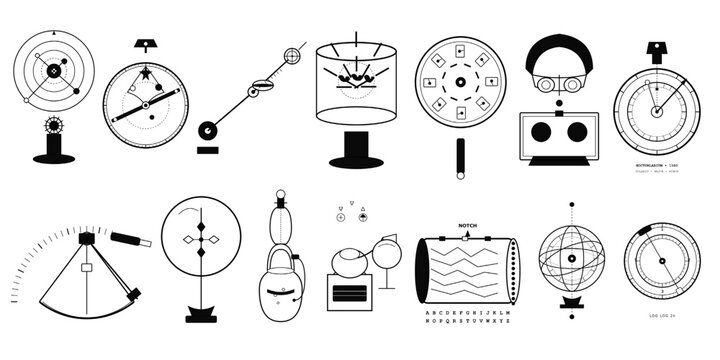 Vintage Astronomy Tools Line Art Bundle | Rare Scientific Instruments Minimalist Icons 