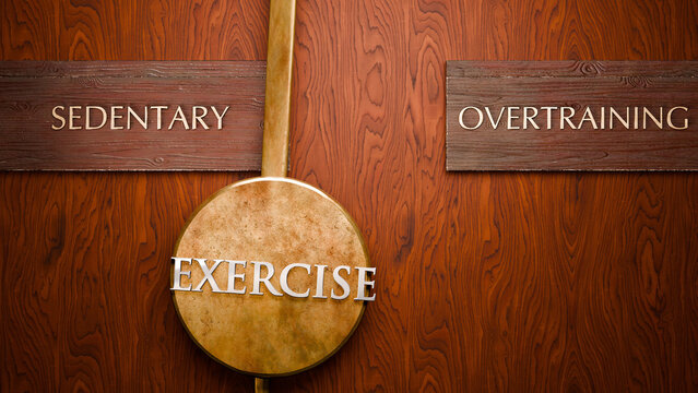 Exercise swings between sedentary and overtraining. Visualizing a repeated pattern of Exercise that cycles between extremities: sedentary and overtraining. ,3d illustration