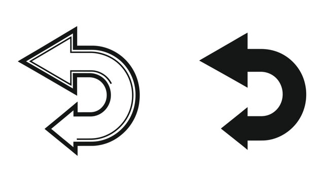 U-turn arrow icon set representing backward or return action with u turn