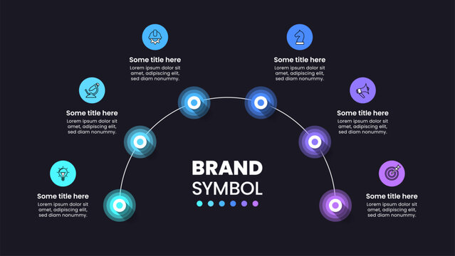 Infographic template. Semicircle with 6 steps and icons
