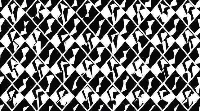 Abstract geometric pattern featuring broken diamond shapes in a high contrast black and white design